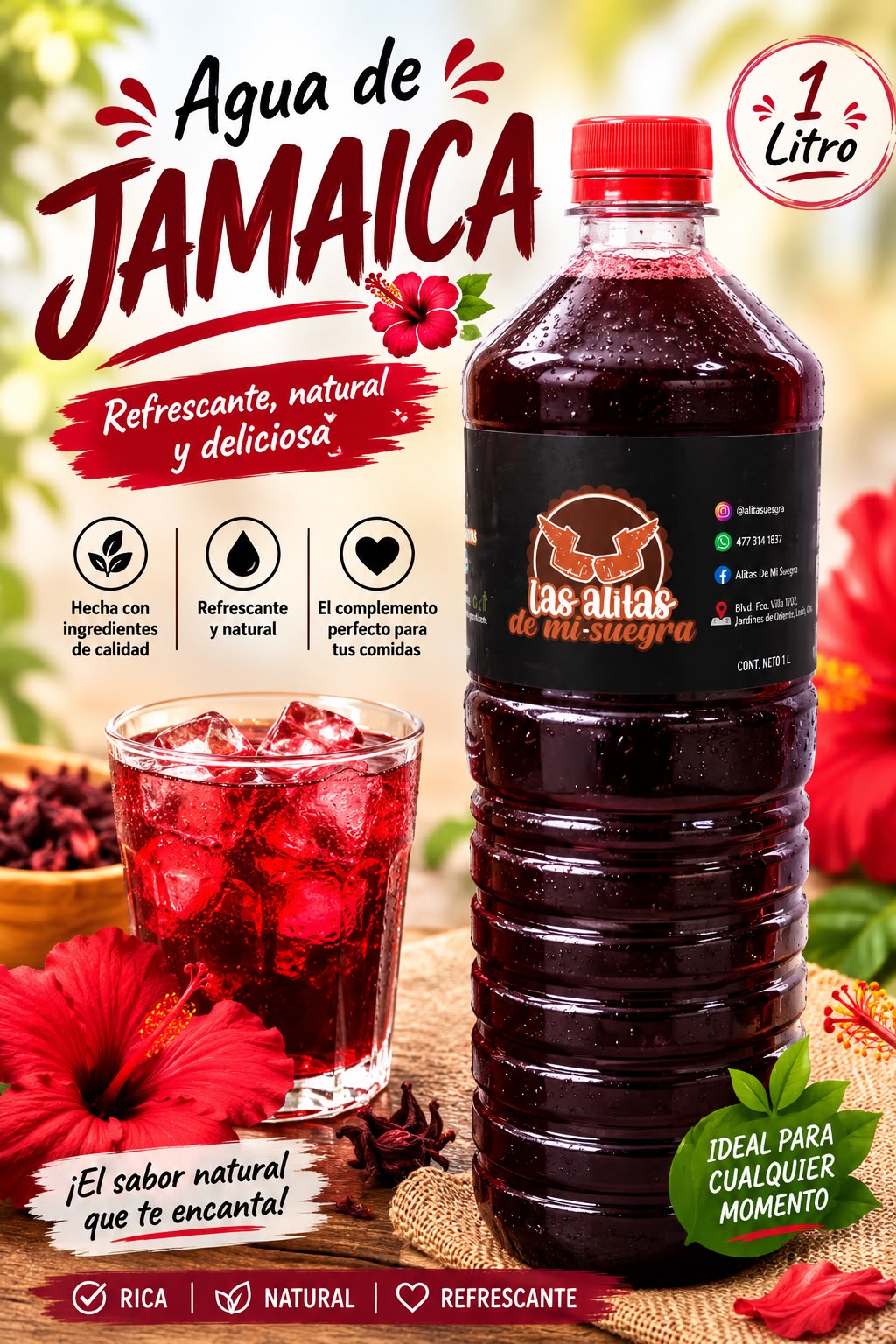 Agua De Jamaica 1 litro